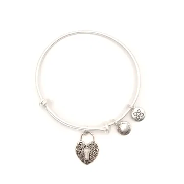 Urban Leaves Heart Lock Bangle, vintage silver