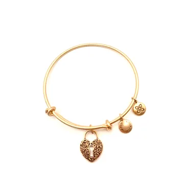 Urban Leaves Heart Lock Bangle, gold tone
