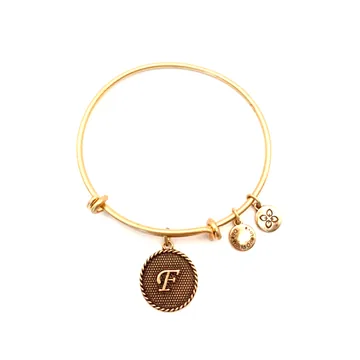 Urban Leaves Initial F Bangle, vintage gold